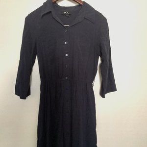 BCX Dark Blue Button Up Half Sleeve Knee Length Fit and Flare Medium Dress